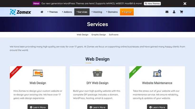 Zomex homepage screenshot