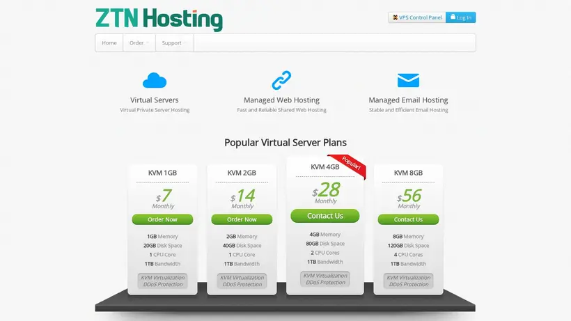 ZTN Hosting homepage screenshot