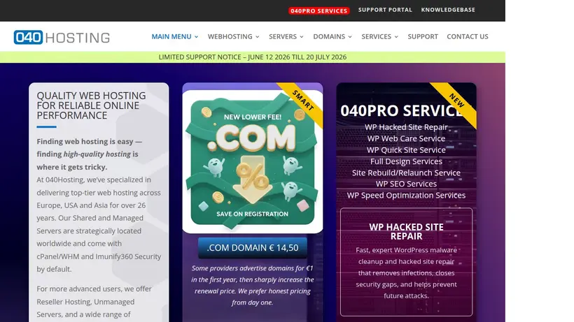 040Hosting homepage screenshot