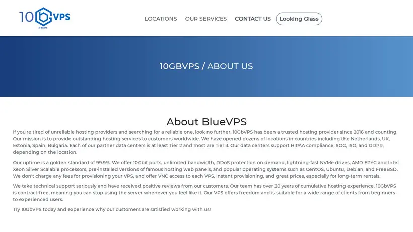 10GbVPS.com homepage screenshot