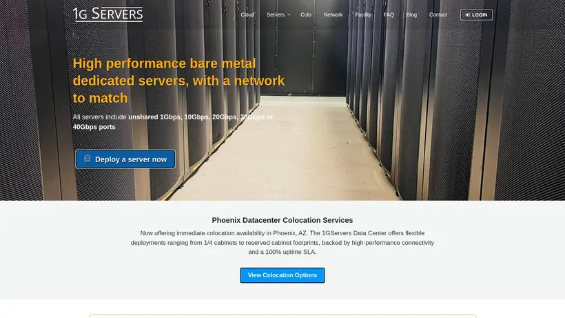1GServers homepage screenshot
