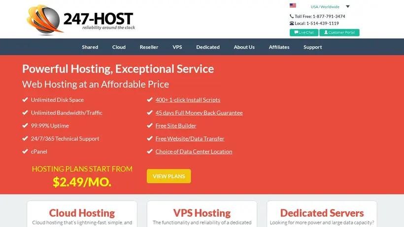 247 Host homepage screenshot