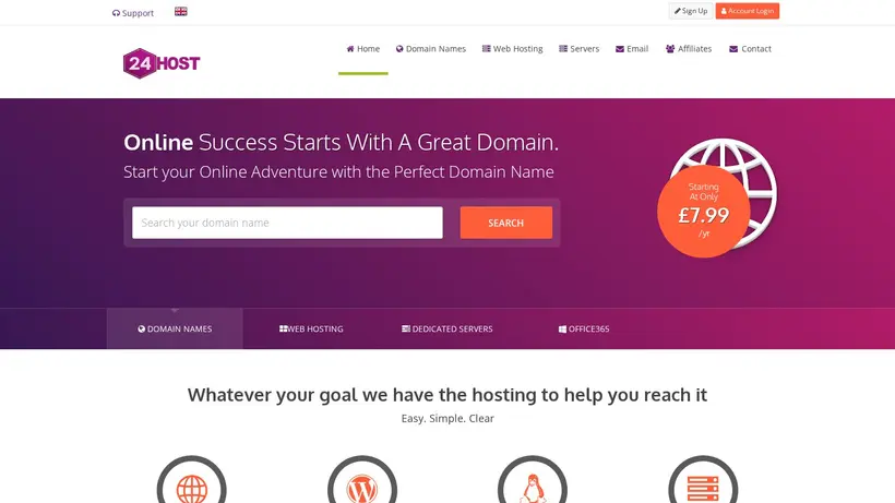 24 Host UK homepage screenshot