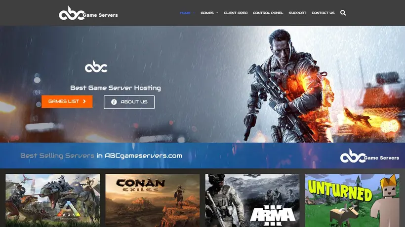 ABC Game Servers homepage screenshot