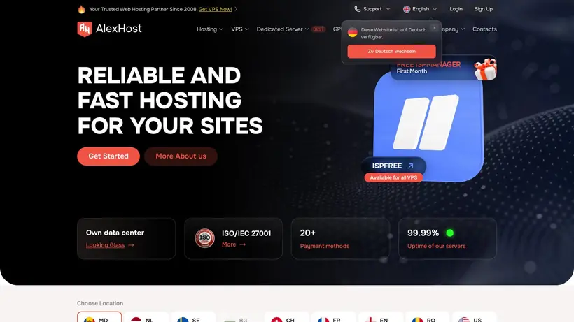 AlexHost homepage screenshot