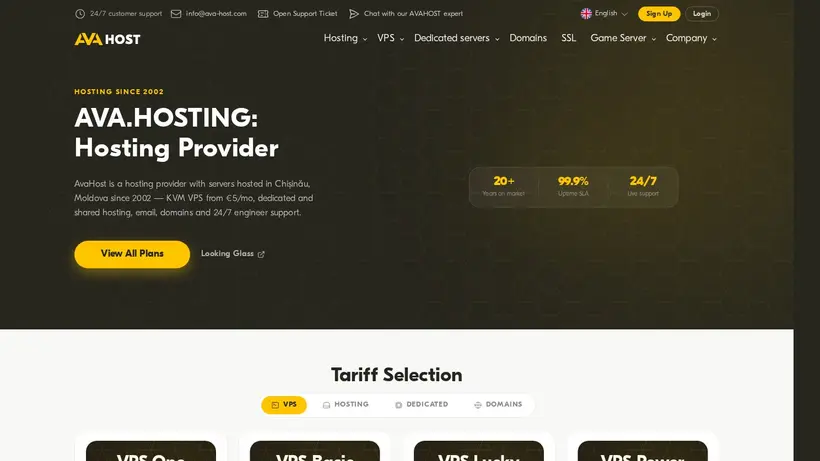 AVA Hosting homepage screenshot
