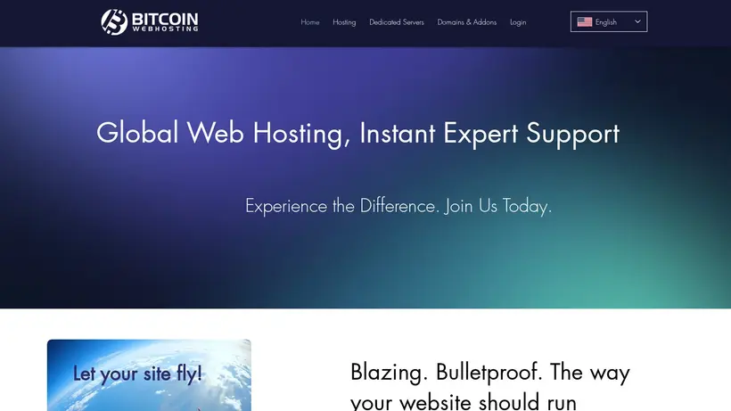 BitcoinWebhosting homepage screenshot