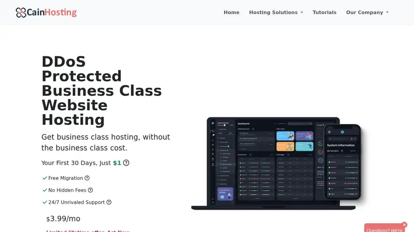 CainHosting homepage screenshot