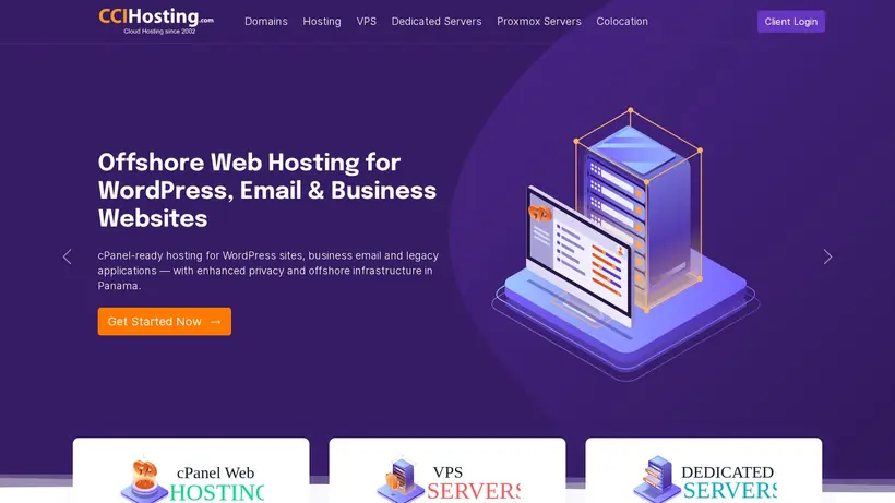CCI Hosting homepage screenshot