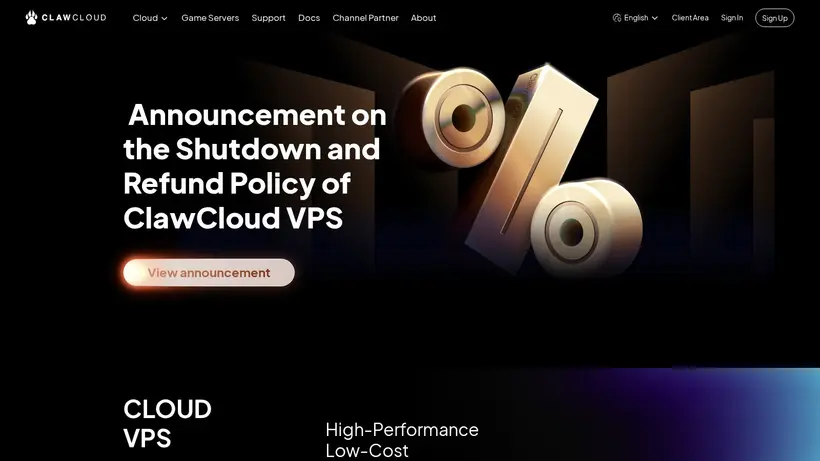 Claw Cloud homepage screenshot