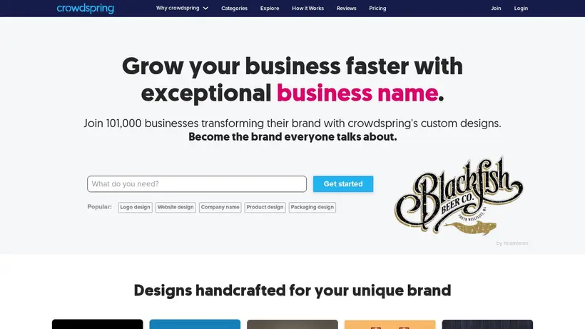 CrowdSpring homepage screenshot