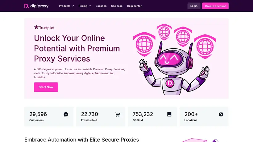 Digi Proxy homepage screenshot