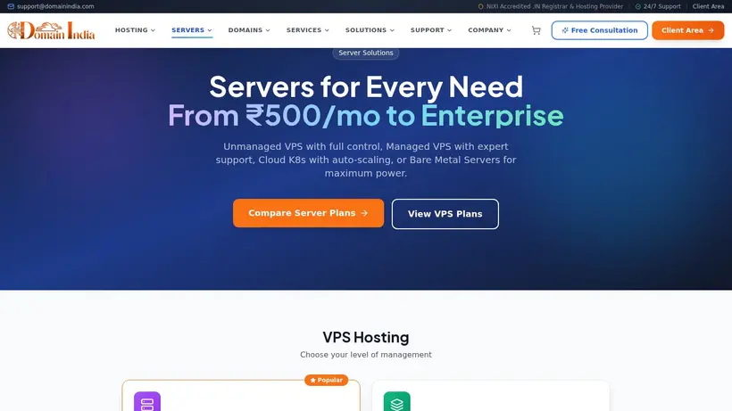Domain India homepage screenshot