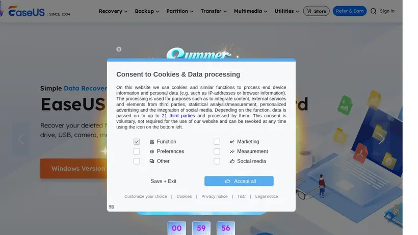 Easeus Software homepage screenshot