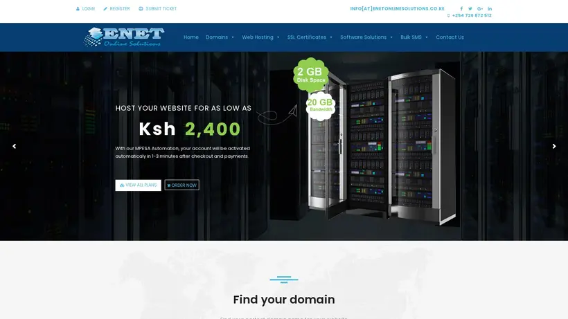 Enet Online Solutions homepage screenshot