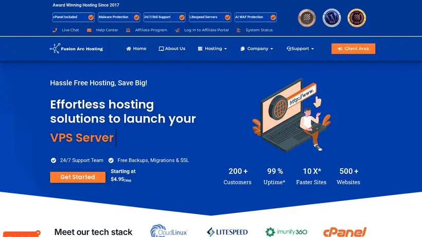 Fusion Arc Hosting homepage screenshot
