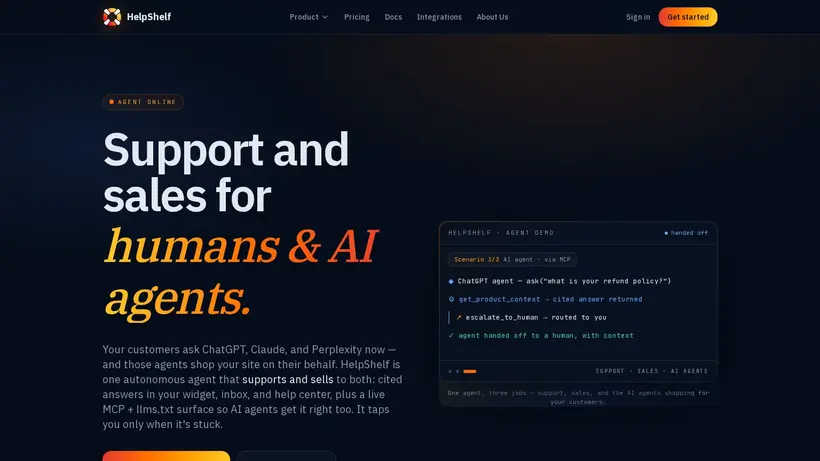 Help Shelf homepage screenshot