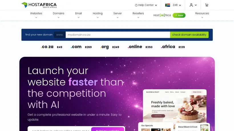 HostAfrica.co.za homepage screenshot