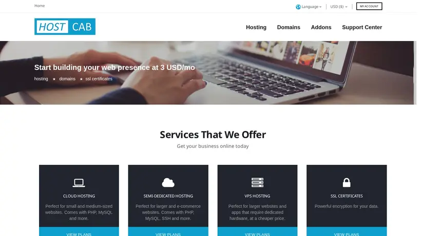 Host Cab homepage screenshot