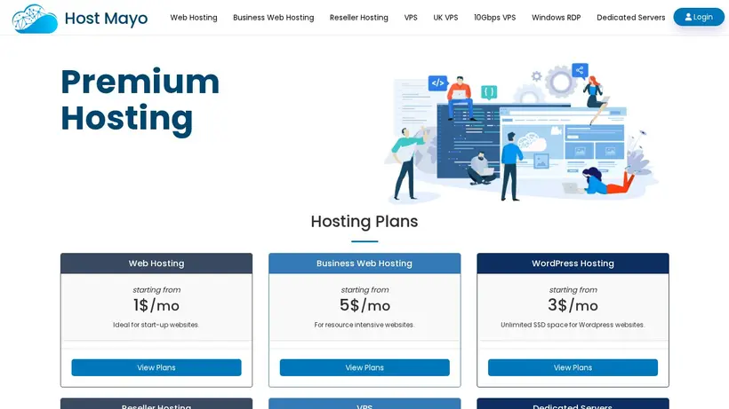 Hostmayo homepage screenshot