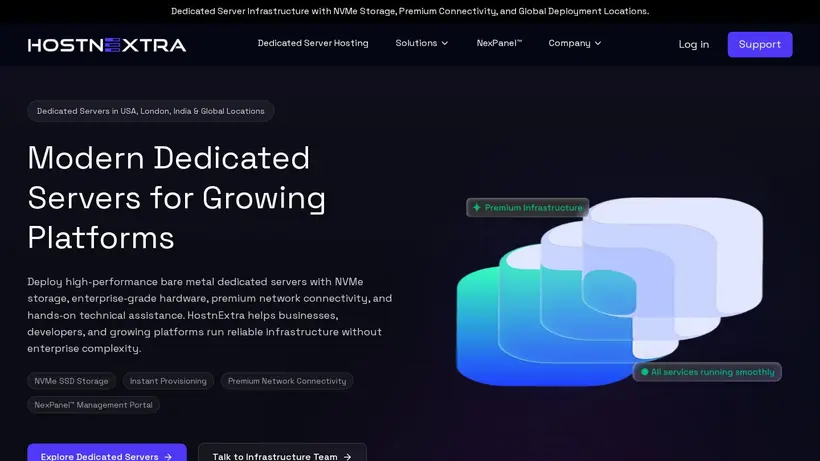 Hostn Extra homepage screenshot