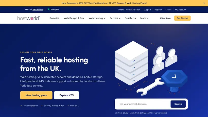 Host World homepage screenshot