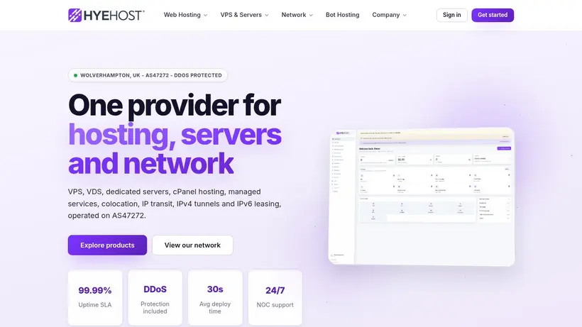 Hye Host homepage screenshot