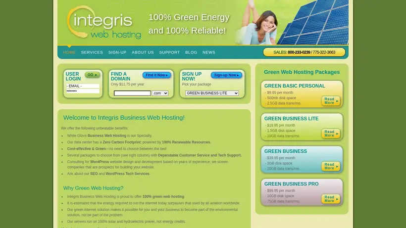Integris Hosting homepage screenshot