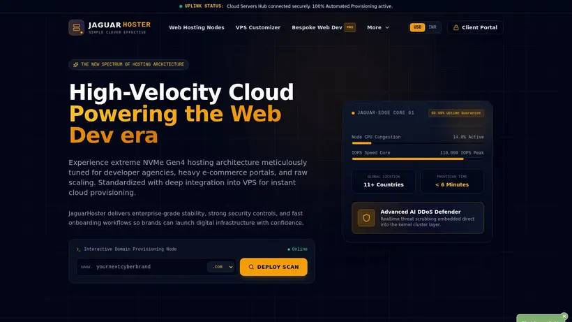 Jaguar Hoster homepage screenshot