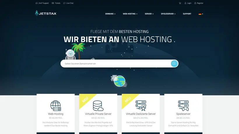 Jetstax Game Server homepage screenshot