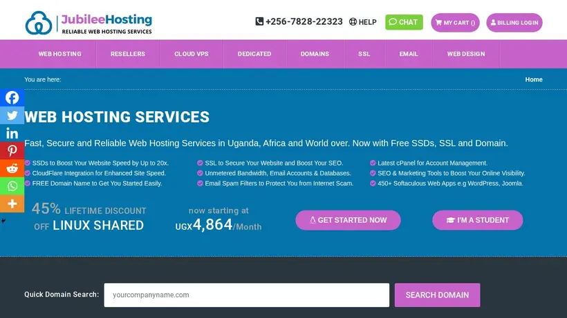 Jubilee Web Host homepage screenshot
