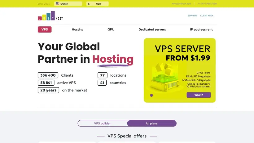 Just Host Asia homepage screenshot