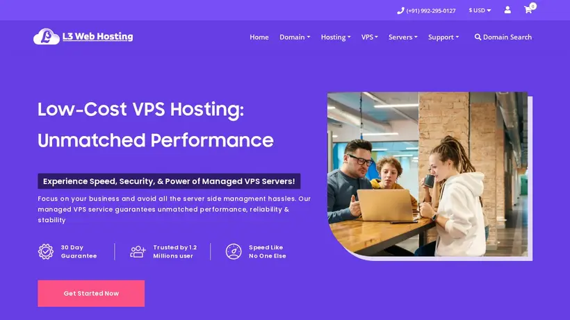 L3 Web Hosting homepage screenshot
