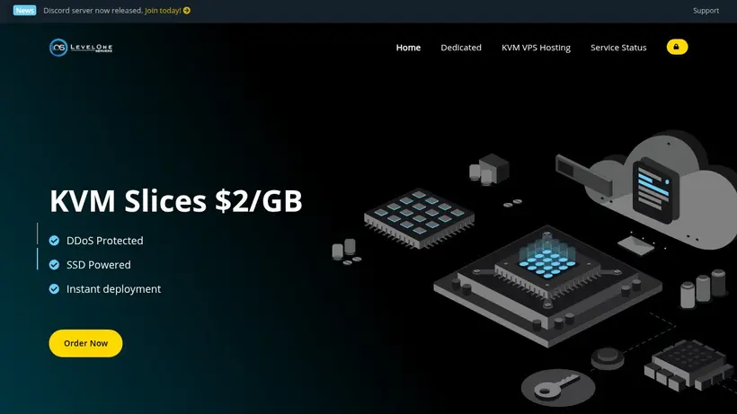 Level One Servers homepage screenshot