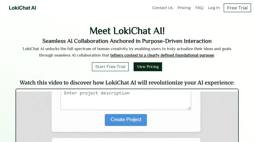 Loki Chat homepage screenshot