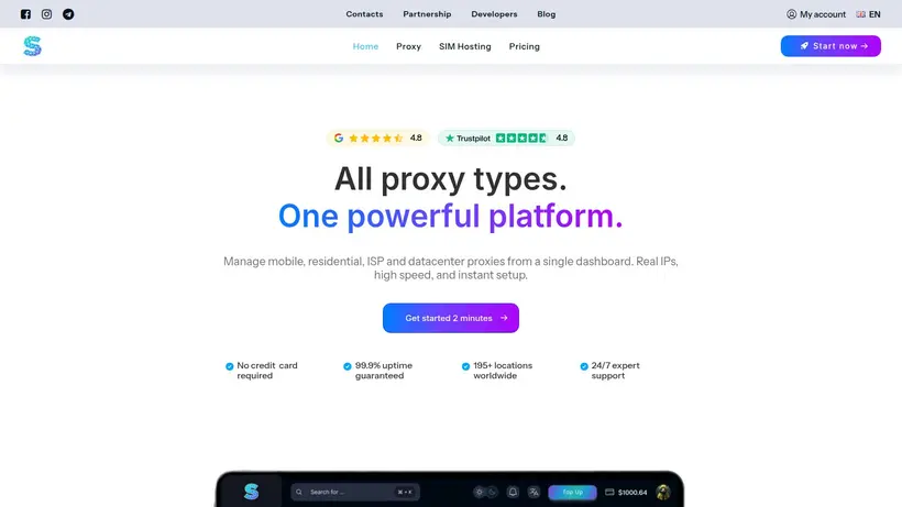 LTE Socks homepage screenshot