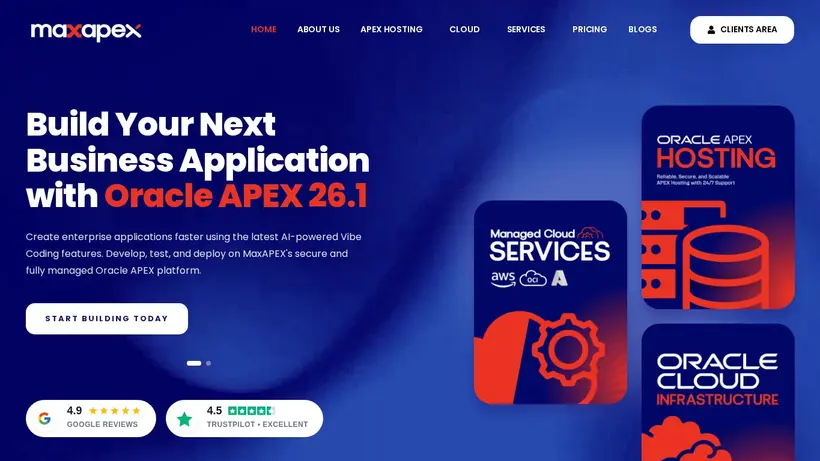 Max APEX homepage screenshot