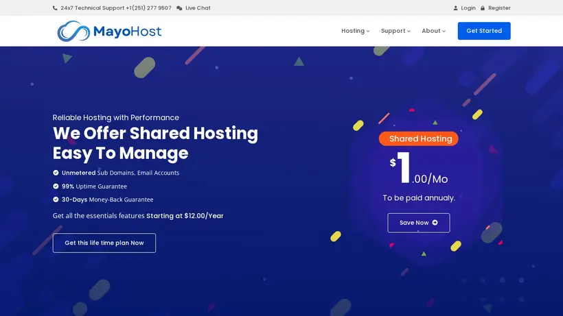 Mayo Host homepage screenshot