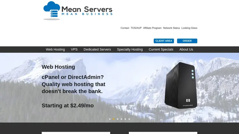Mean Servers homepage screenshot