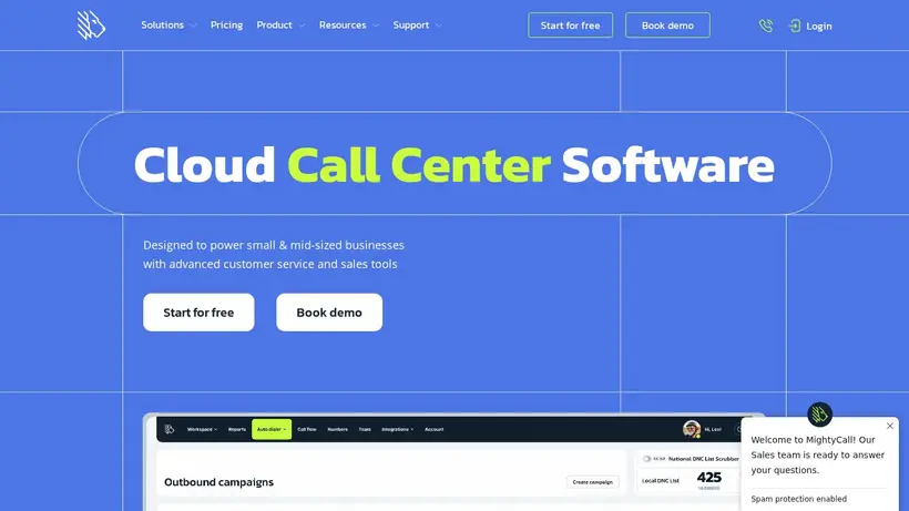 Mighty Call homepage screenshot