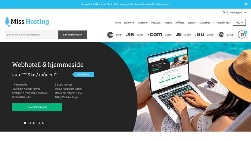 Misshosting.no homepage screenshot