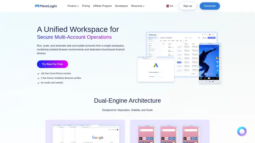 More Login homepage screenshot