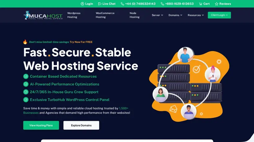 Muca Host homepage screenshot