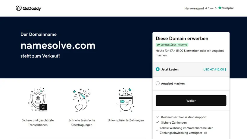Name Solve homepage screenshot
