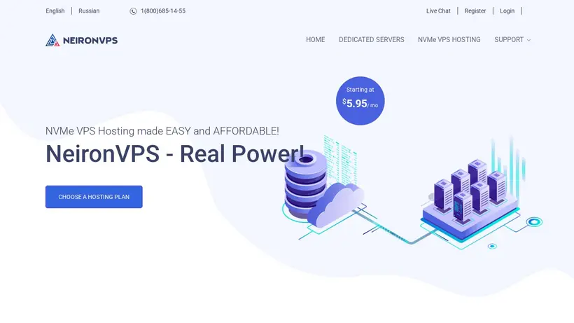 Neiron VPS homepage screenshot