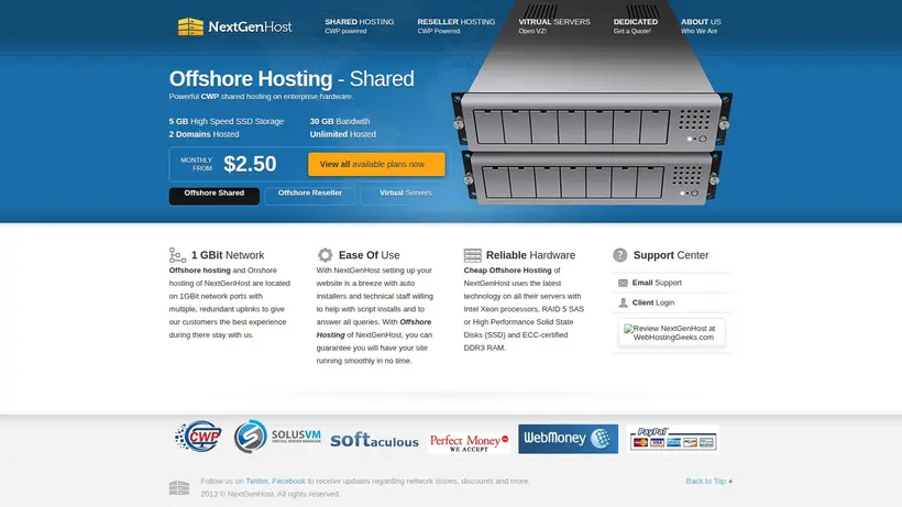 Next Gen Host homepage screenshot
