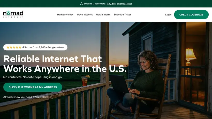 Nomad Internet homepage screenshot