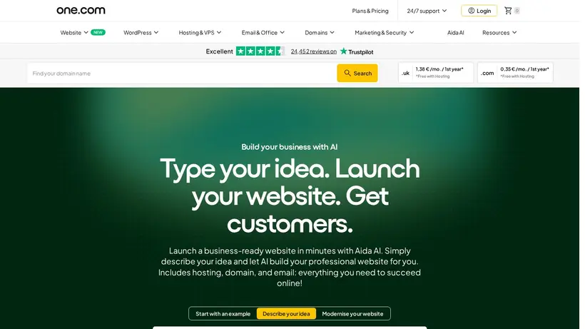One.com homepage screenshot