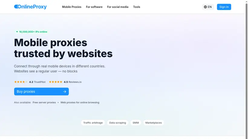 OnlineProxy homepage screenshot