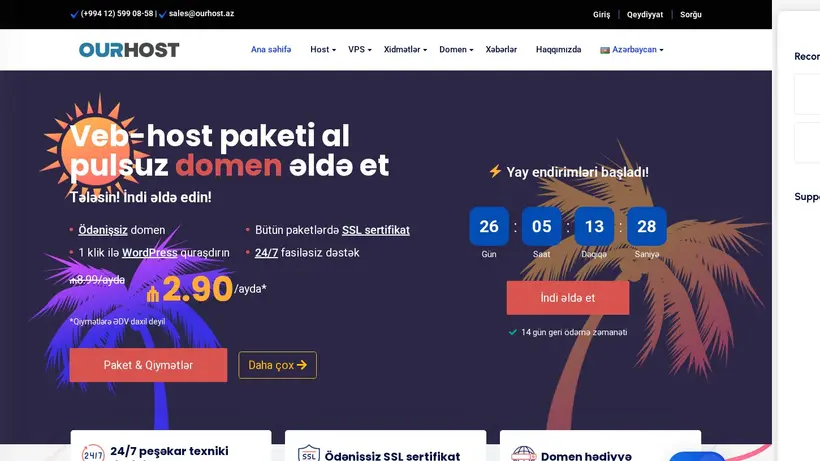 Ourhost.az homepage screenshot